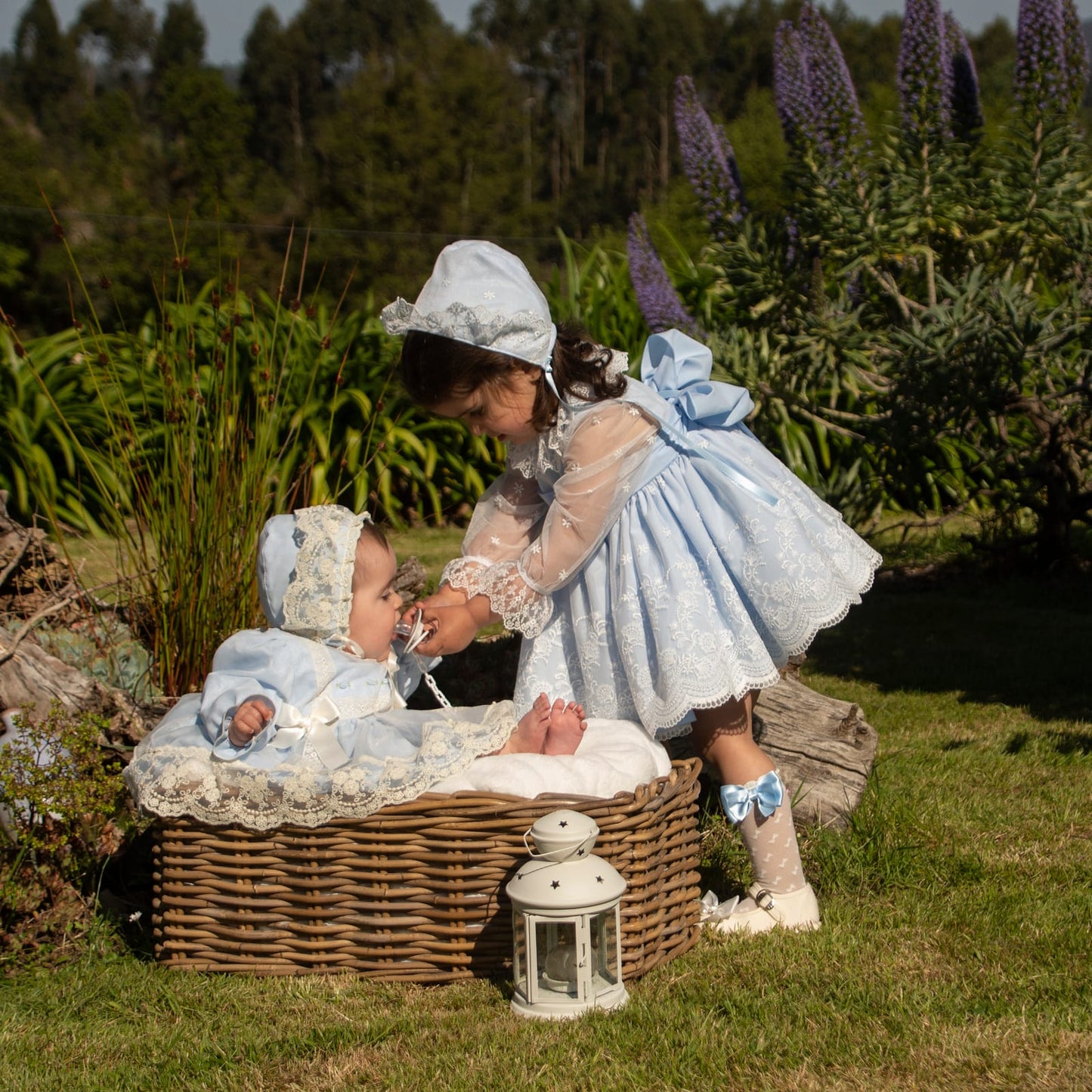 Baby Blue Embroidered Puffball Dress, Knickers & Bonnet AW (Made to order)