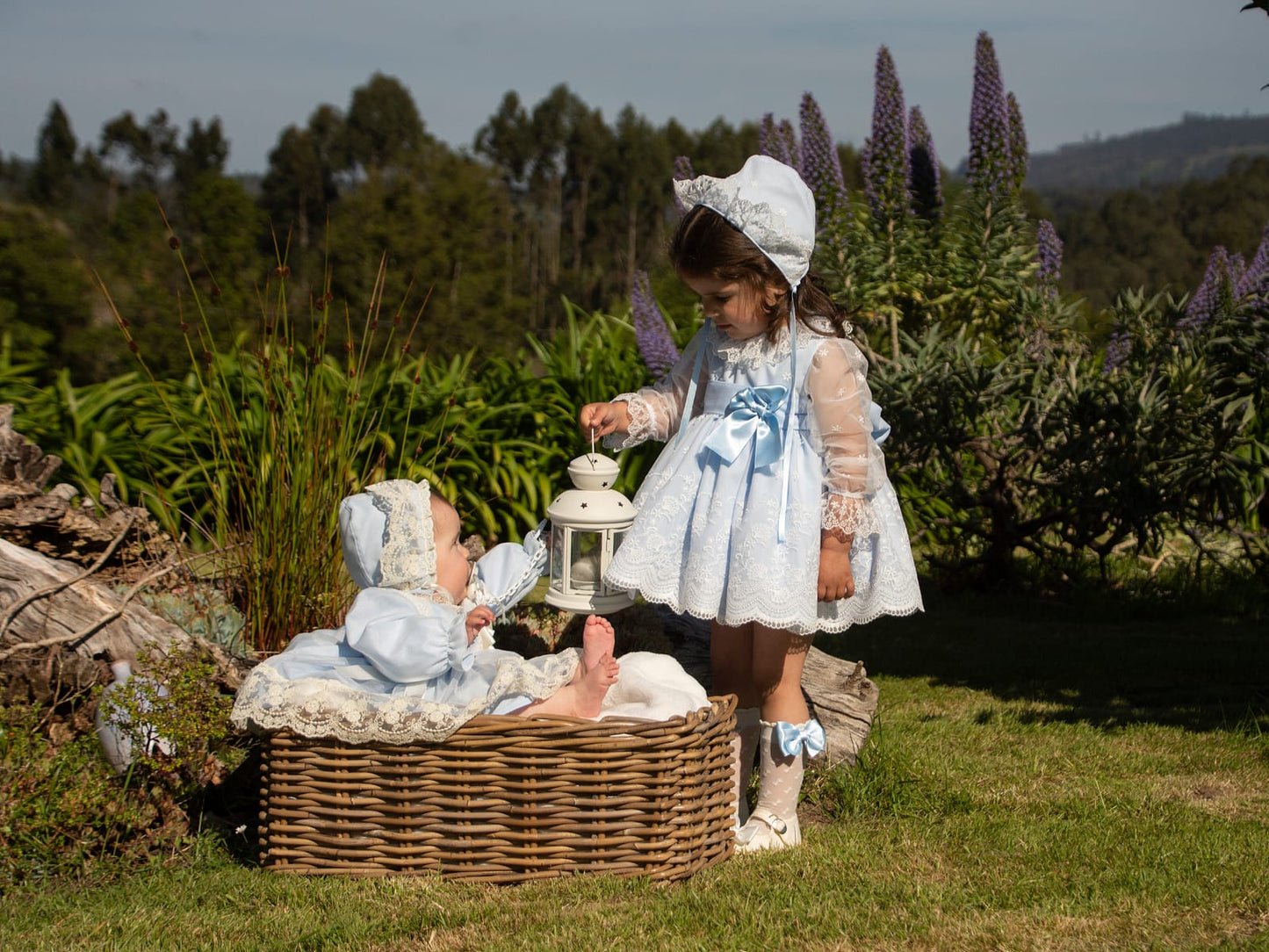 Baby Blue Embroidered Puffball Dress, Knickers & Bonnet AW (Made to order)
