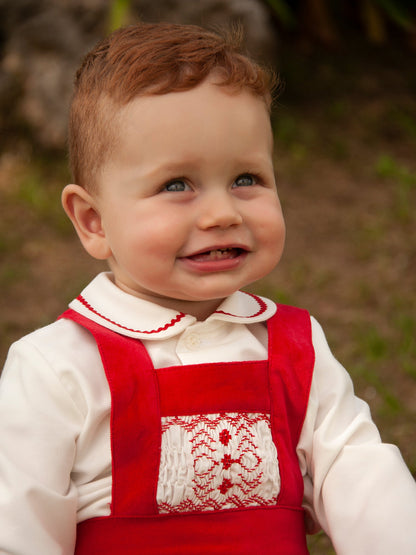 Sonata Boys Red Velvet H-Bar Smocked Set AW (Made to order)