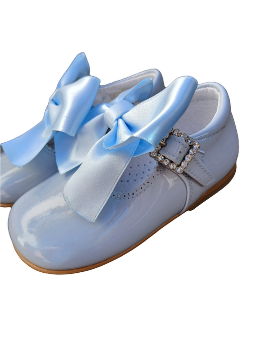 Girls Mary Jane Blue Patent Shoes with diamanté buckle