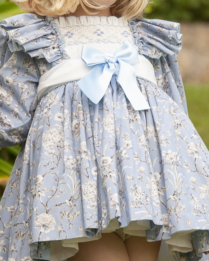 Sonata Girls Blue Floral Smocked Dress (Made to order)