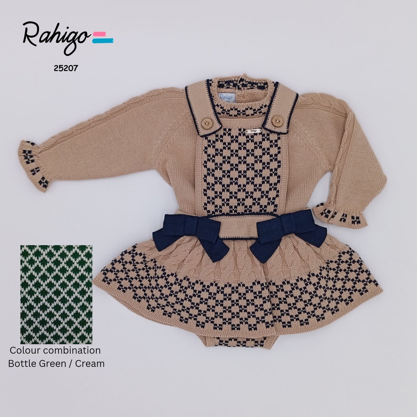 Girls Rahigo Bottle Green & Cream Pinafore & Jumper 4years