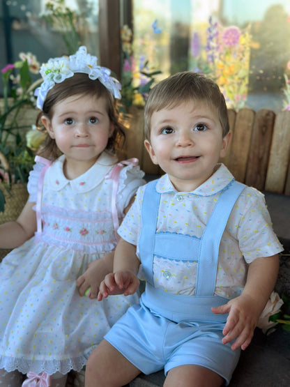 Boys Blue Handmade Multicoloured Plumetti Shirt & H-Bar Set - (Made To Order)