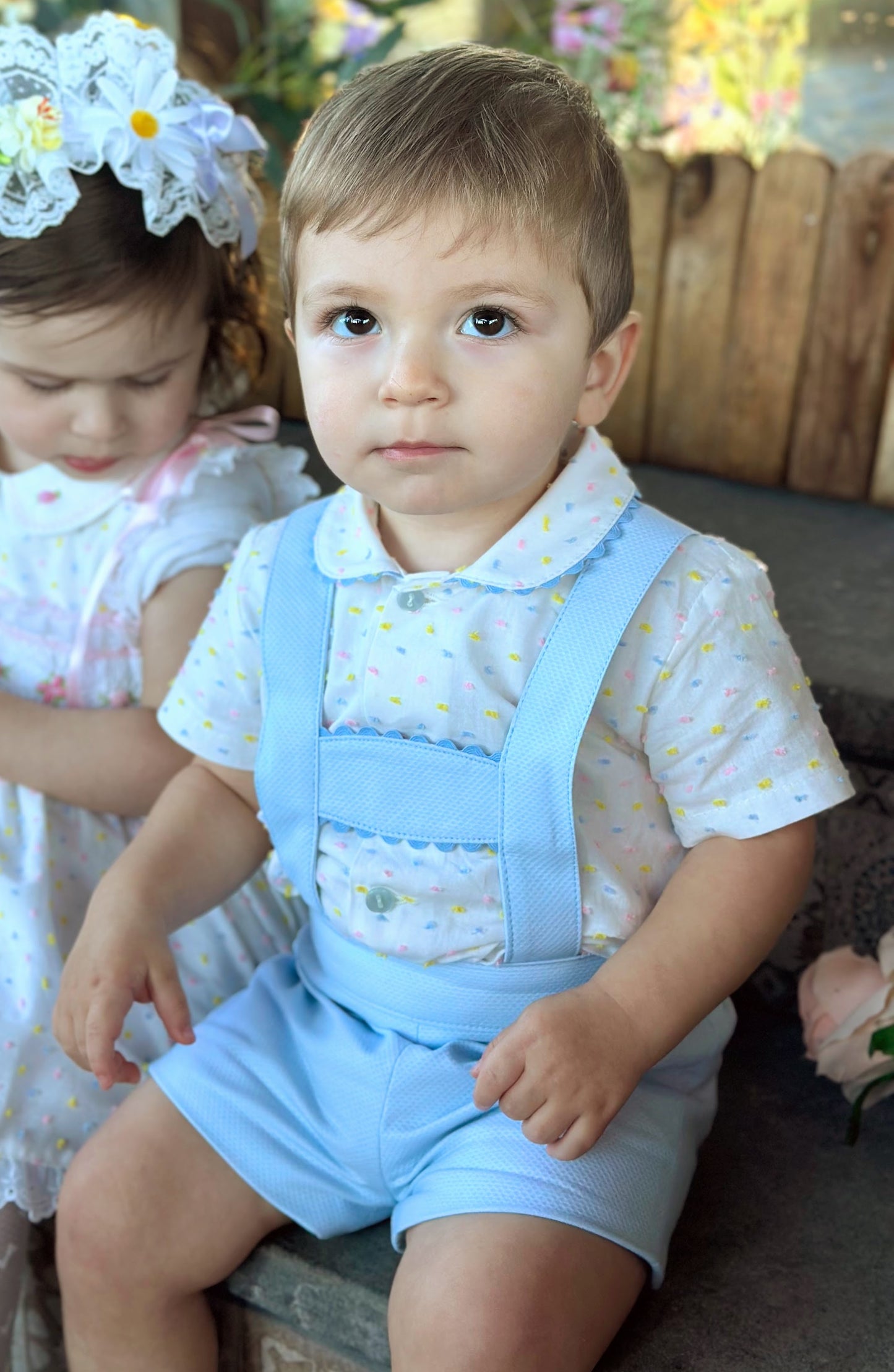 Boys Blue Handmade Multicoloured Plumetti Shirt & H-Bar Set - (Made To Order)