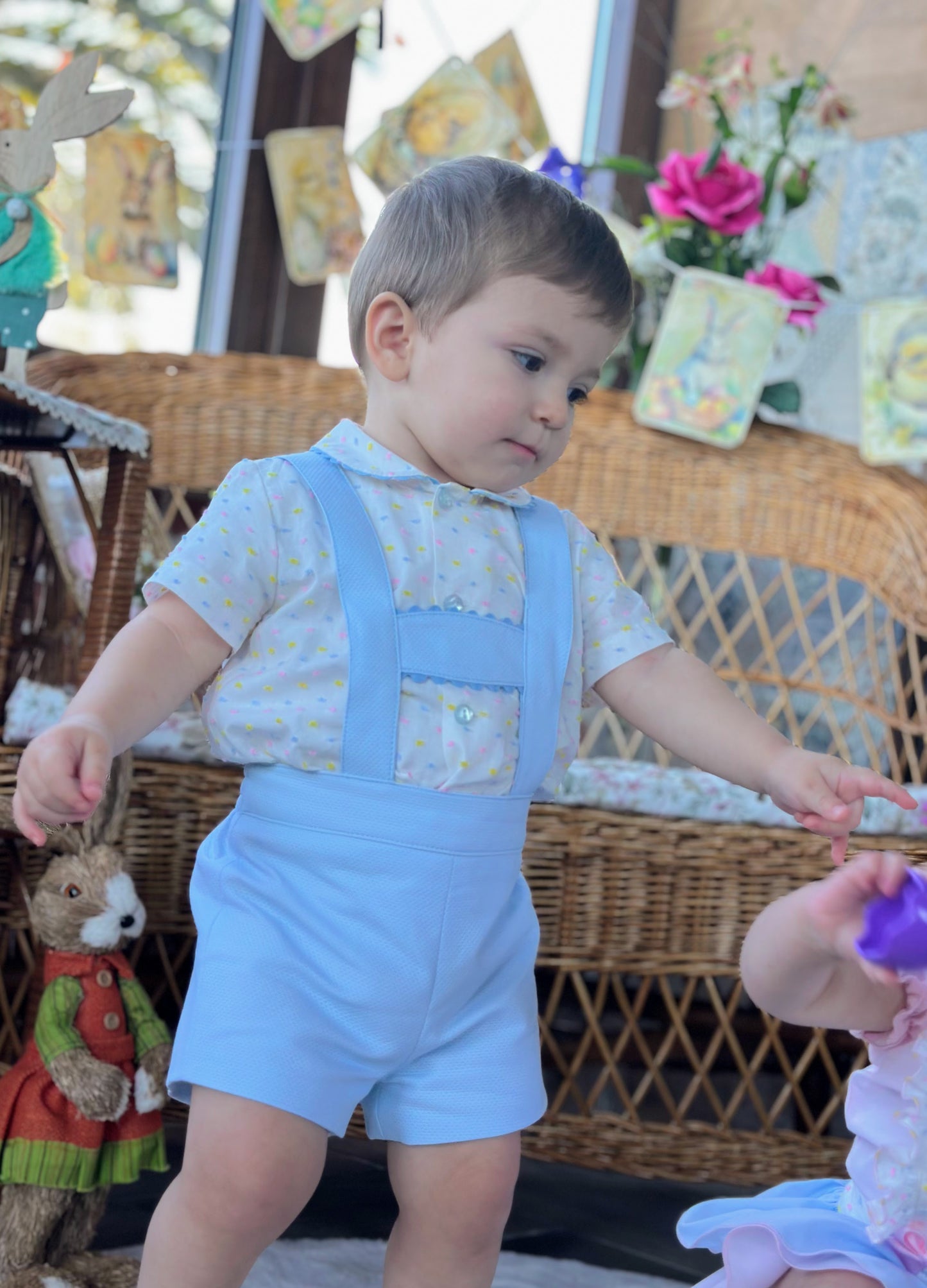 Boys Blue Handmade Multicoloured Plumetti Shirt & H-Bar Set - (Made To Order)