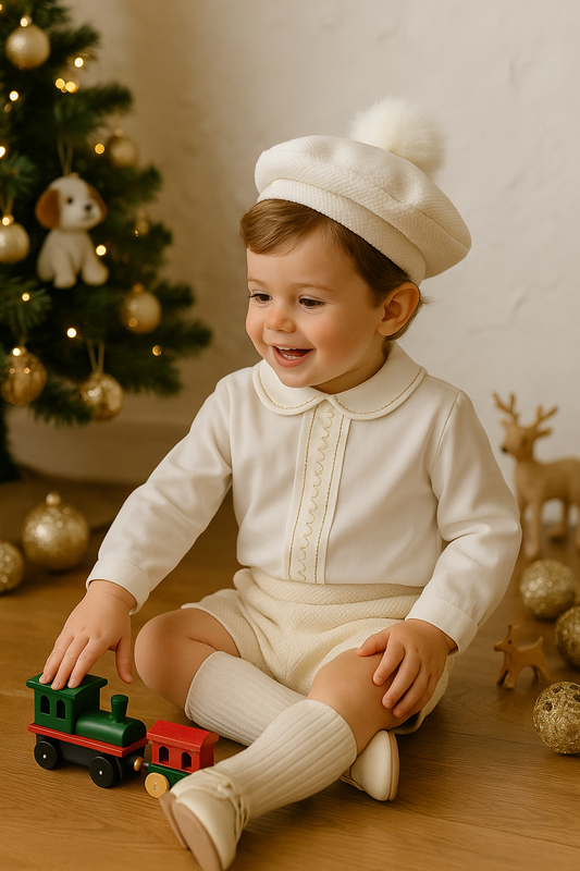 Boys Cream & Gold Handmade Short Set AW25 (Made to order)