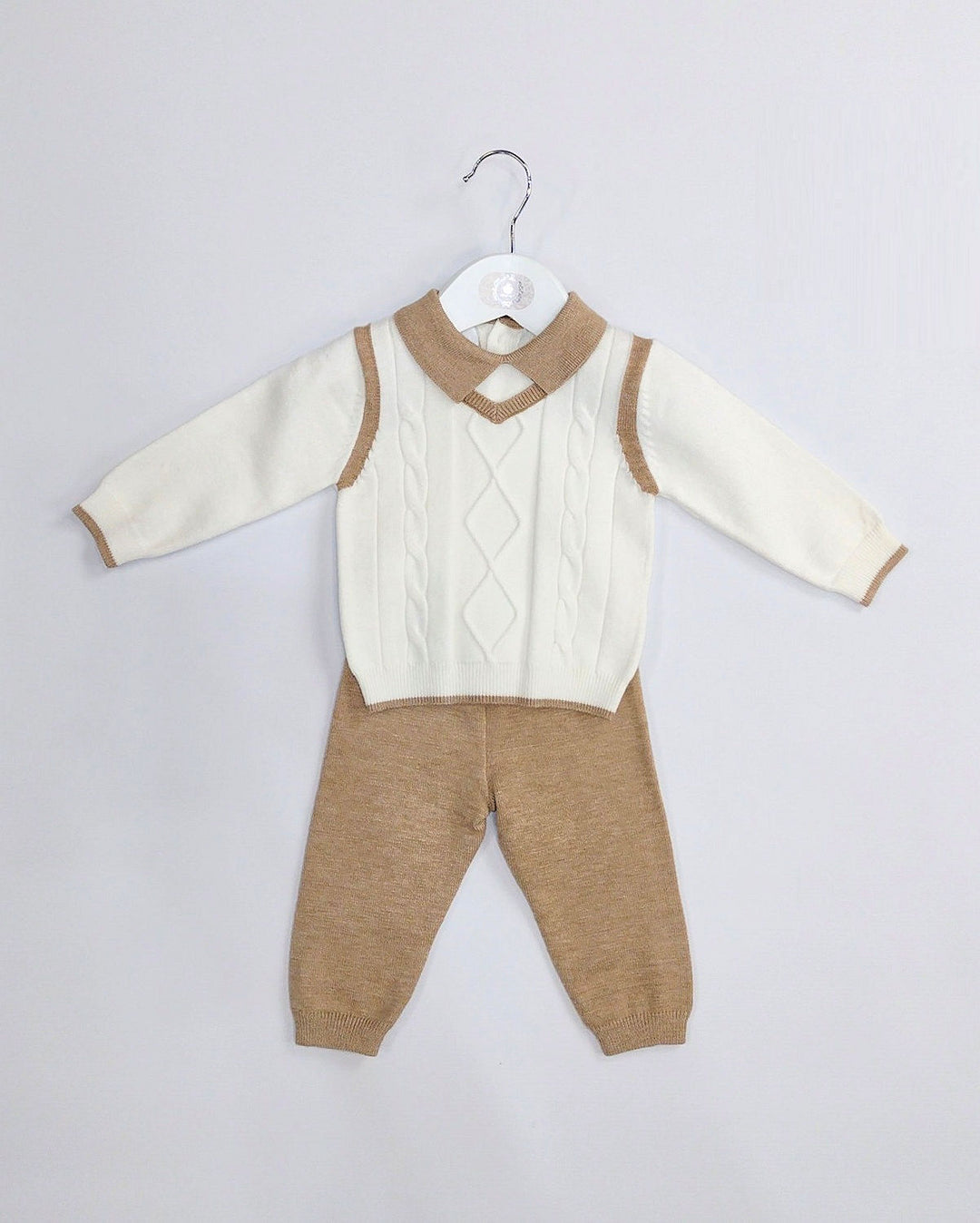 Boys Soft Knitted Camel & Cream Set