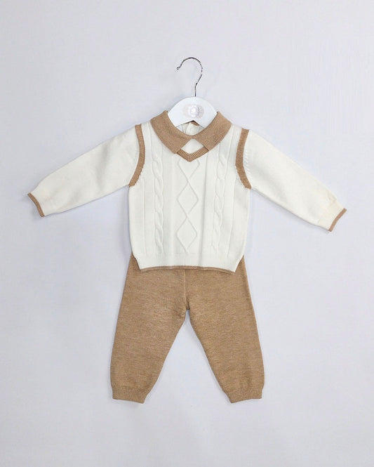 Boys Soft Knitted Camel & Cream Set