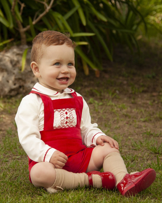 Sonata Boys Red Velvet H-Bar Smocked Set AW (Made to order)