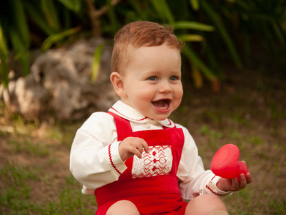 Sonata Boys Red Velvet H-Bar Smocked Set AW (Made to order)