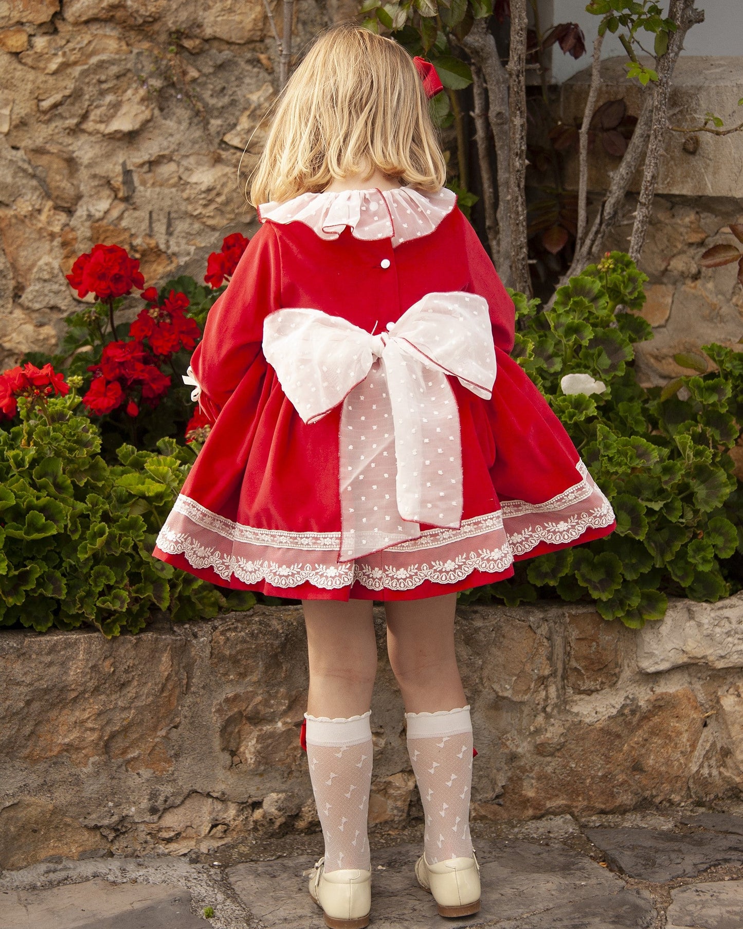 Sonata Red Smocked Dress & Hair Bow AW (Made to order)