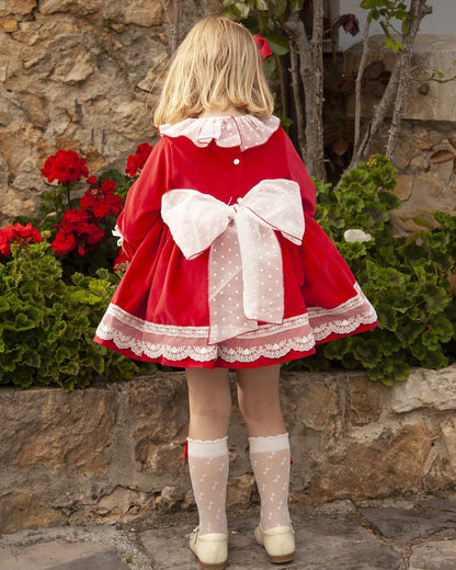 Sonata Red Smocked Dress & Hair Bow AW (Made to order)