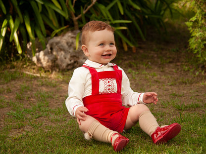 Sonata Boys Red Velvet H-Bar Smocked Set AW (Made to order)