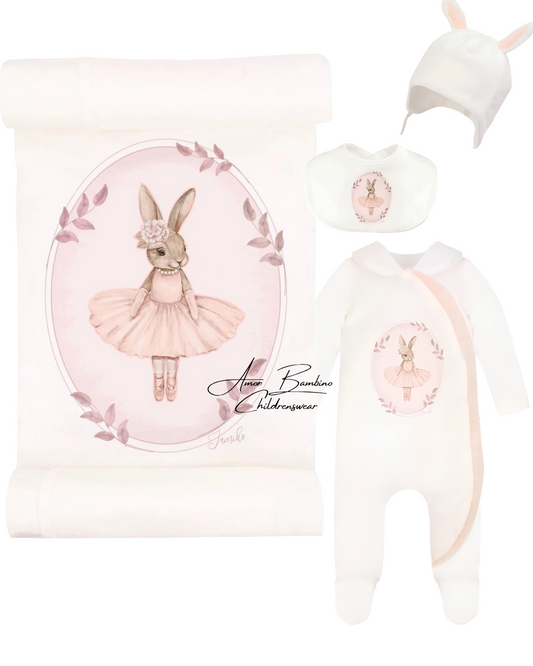 Baby Girls Eugenie Swaddle, Hat, Bib & Babygrow Set