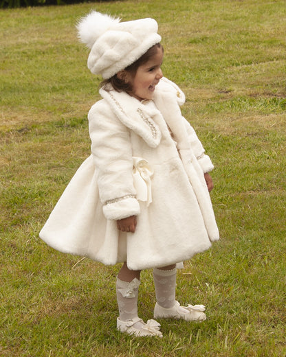 Cream Handmade Fur Pom Beret Hat AW (Made to order)
