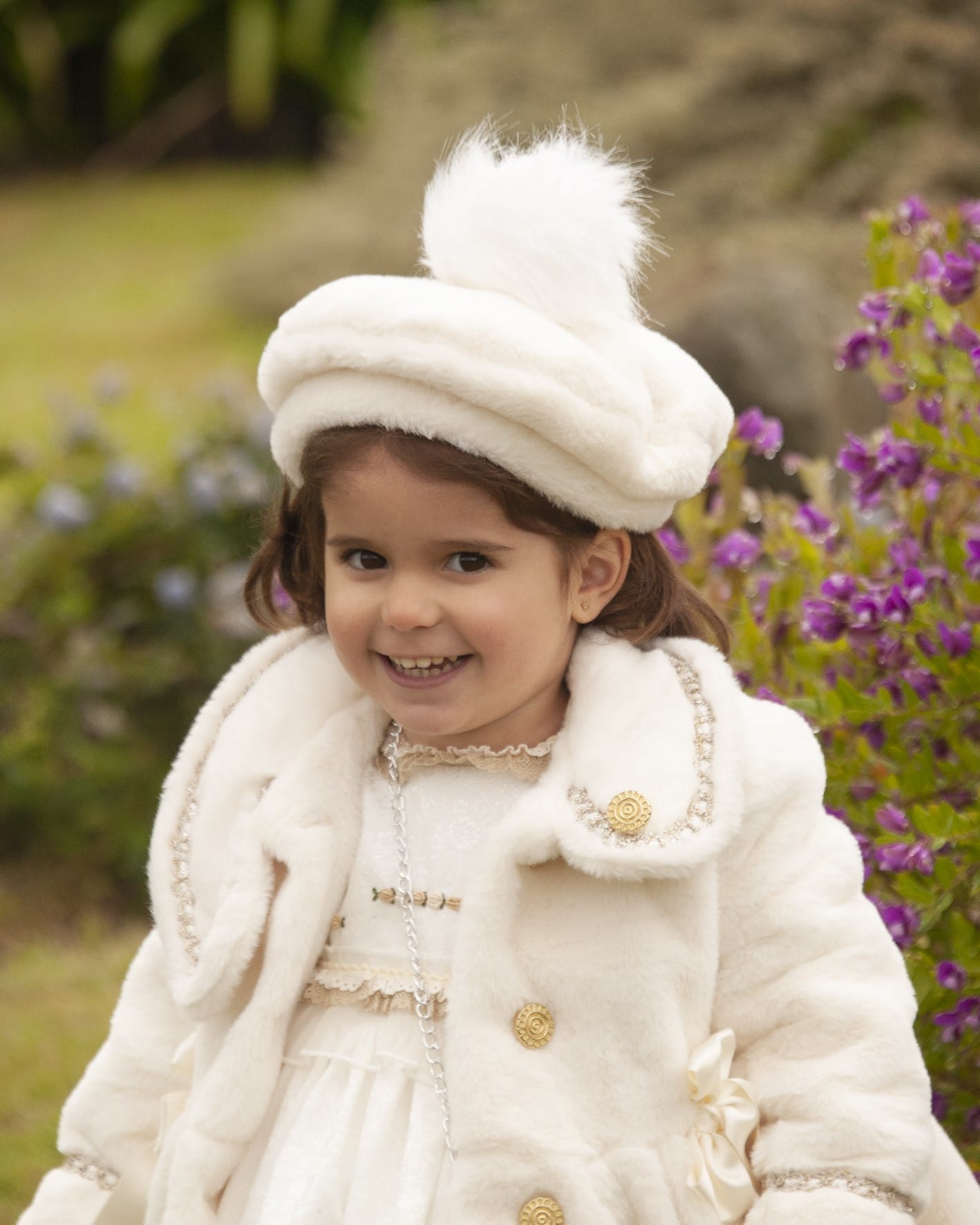 Cream Handmade Fur Pom Beret Hat AW (Made to order)