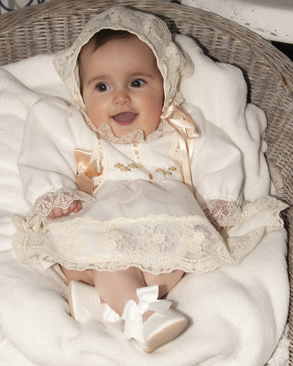 Cream Embroidered Puffball Dress, Knickers & Bonnet AW (Made to order)