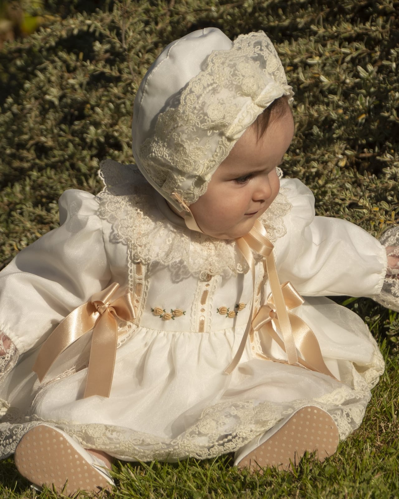 Cream Embroidered Puffball Dress, Knickers & Bonnet AW (Made to order)