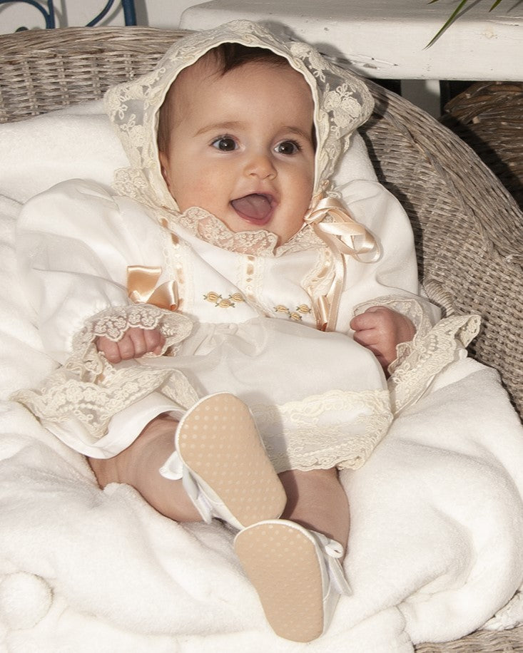 Cream Embroidered Puffball Dress, Knickers & Bonnet AW (Made to order)