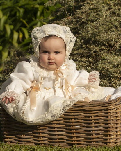 Cream Embroidered Puffball Dress, Knickers & Bonnet AW (Made to order)