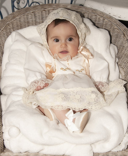 Cream Embroidered Puffball Dress, Knickers & Bonnet AW (Made to order)