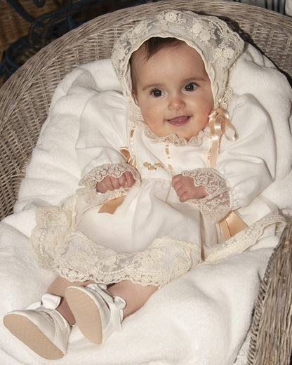 Cream Embroidered Puffball Dress, Knickers & Bonnet AW (Made to order)