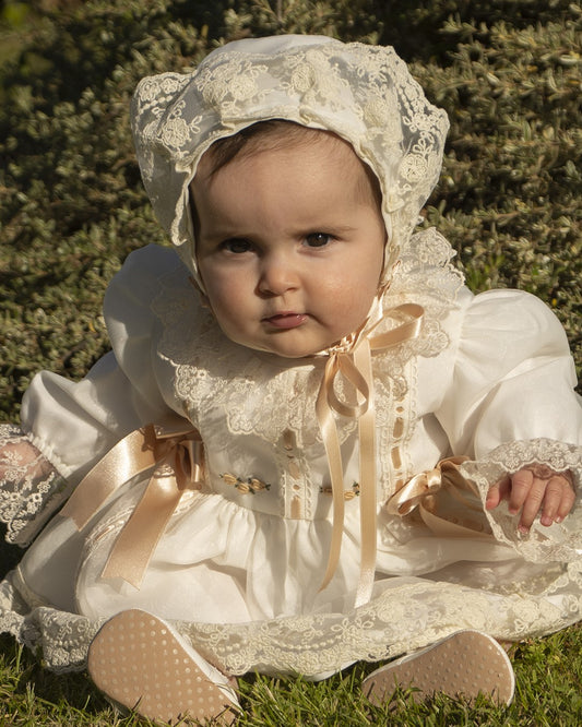 Cream Embroidered Puffball Dress, Knickers & Bonnet AW (Made to order)