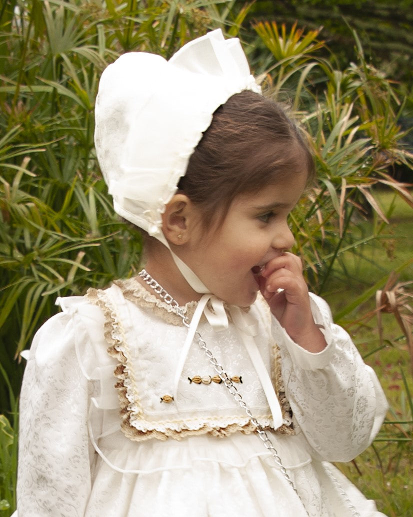 Sonata Cream Embroidered Fabric Bonnet AW (Made to order)