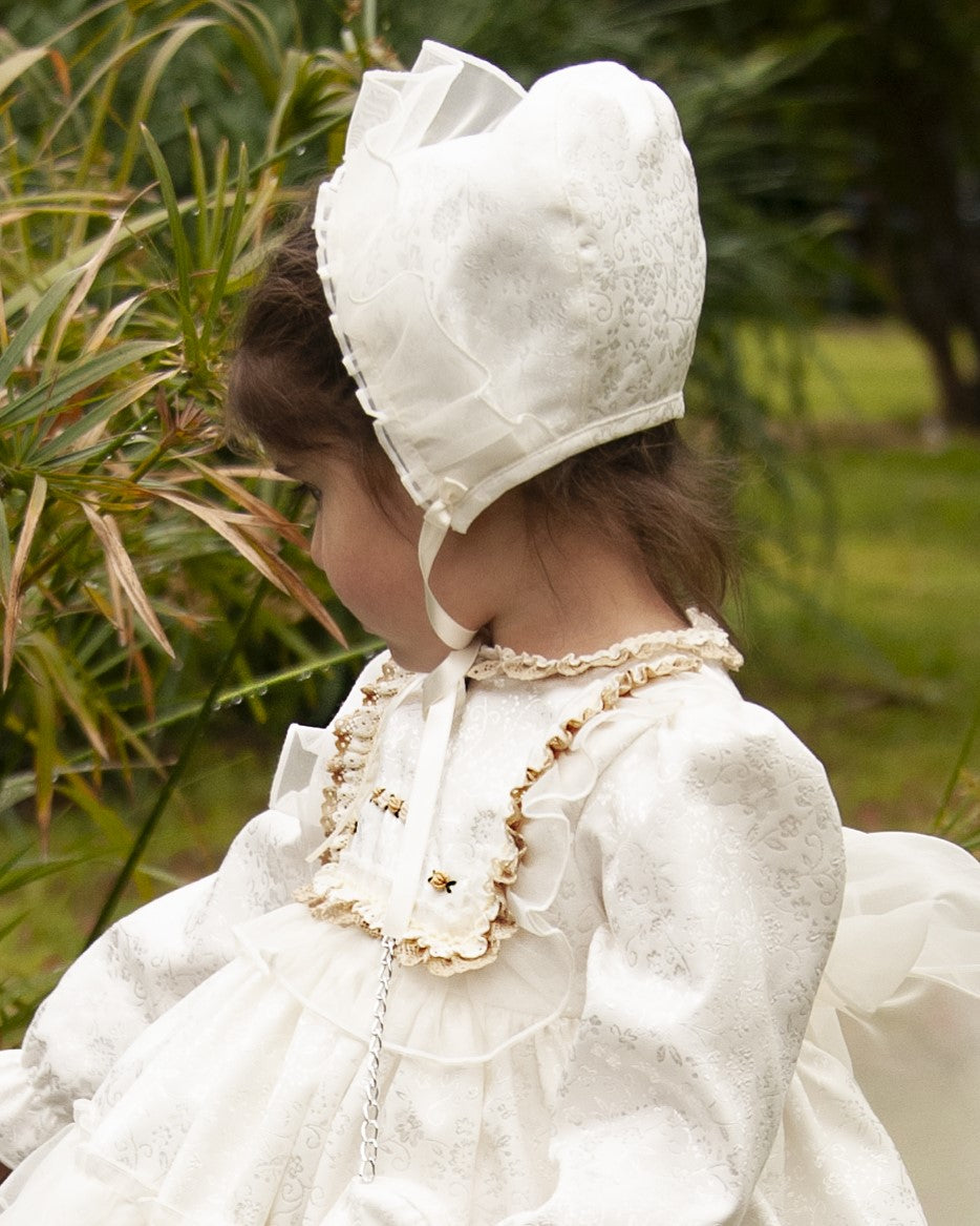 Sonata Cream Embroidered Fabric Bonnet AW (Made to order)