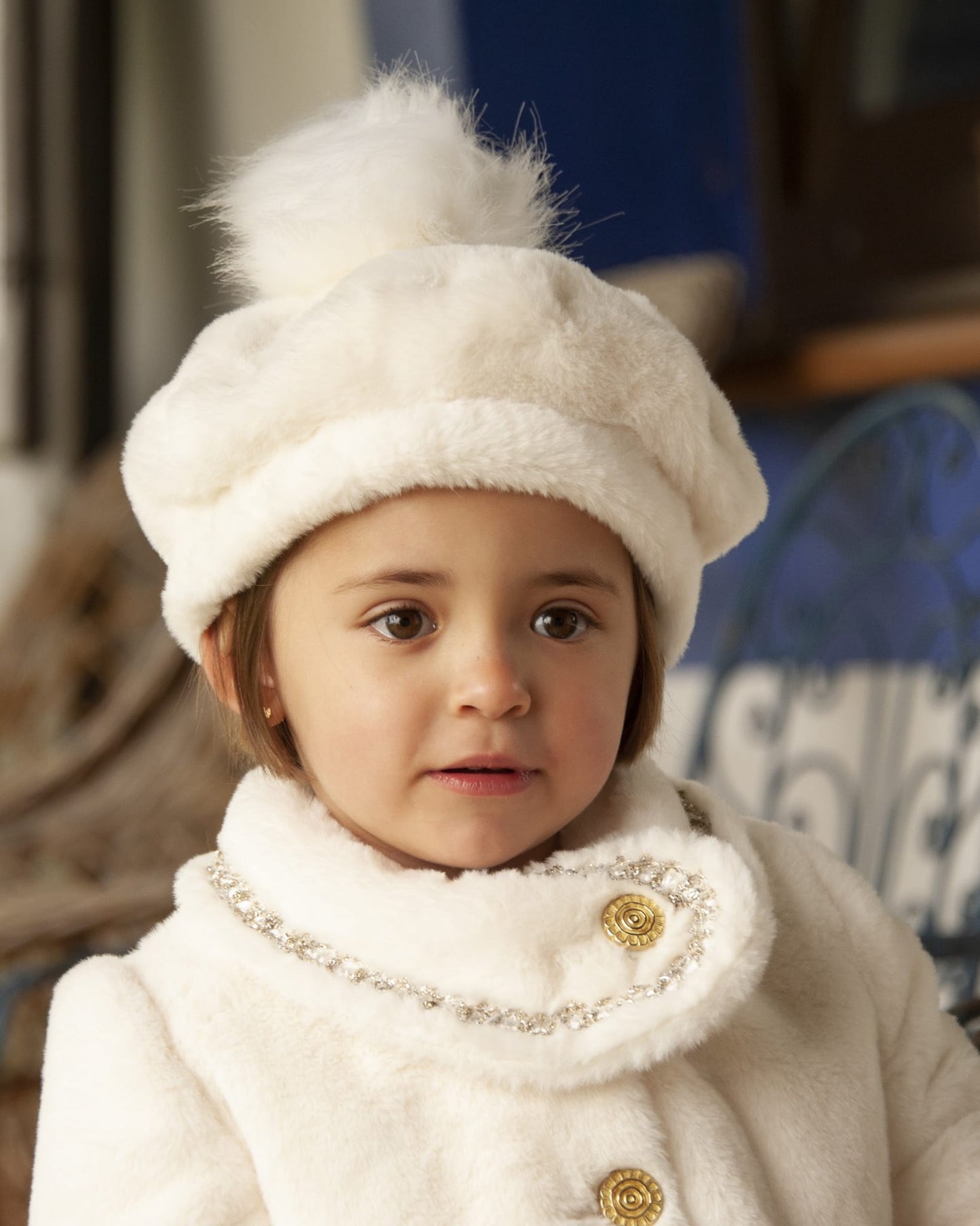 Cream Handmade Fur Pom Beret Hat AW (Made to order)