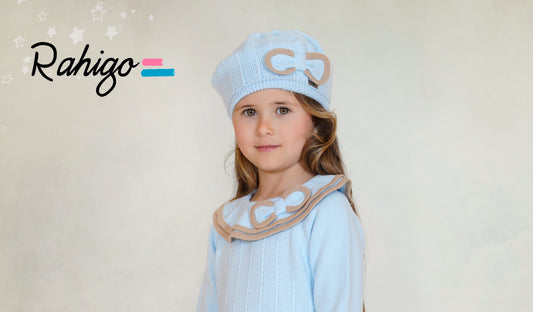 Girls Rahigo Baby Blue & Camel Beret AW25 - in stock