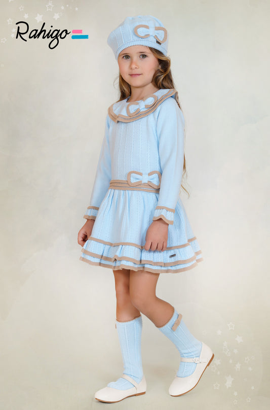 Girls Rahigo Baby Blue & Camel Dropwaist Dress AW25 - in stock