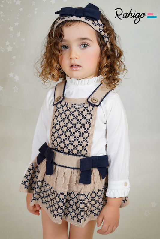 Baby Girls Rahigo Camel & Navy Pinafore & Blouse Set AW25 - in stock