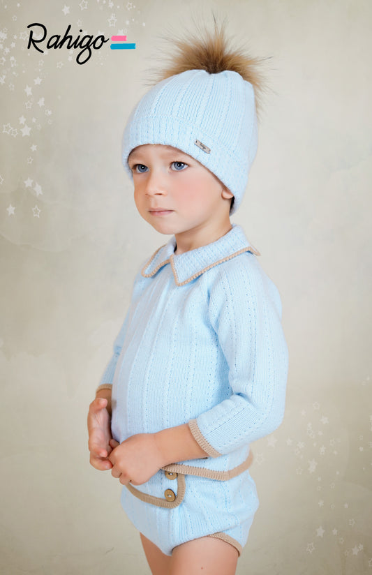 Baby Boys Rahigo Baby Blue & Camel 2 Piece Jumper & Shorts Set AW25 - in stock