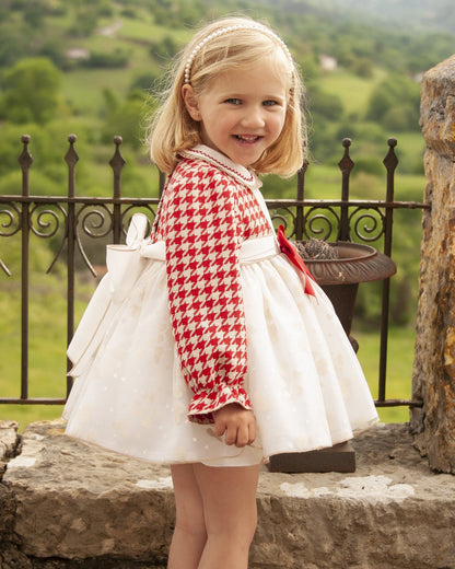Sonata Dog Tooth Cream Heart Puffball Dress - (Made To Order)