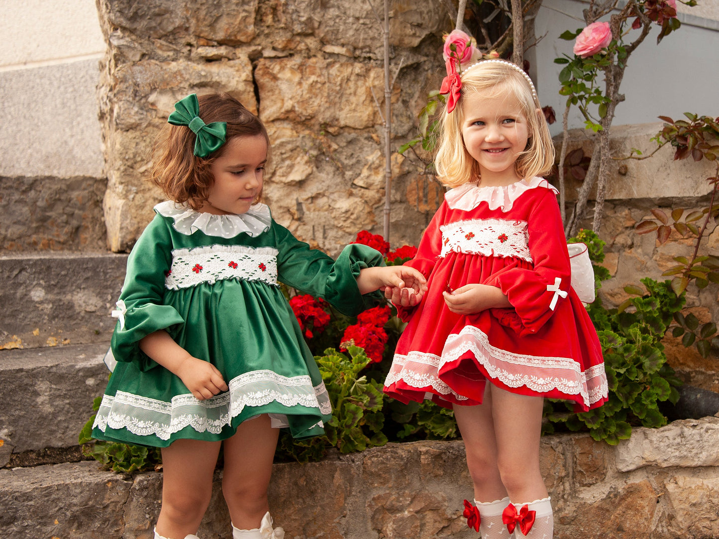 Sonata Red Smocked Dress & Hair Bow AW (Made to order)