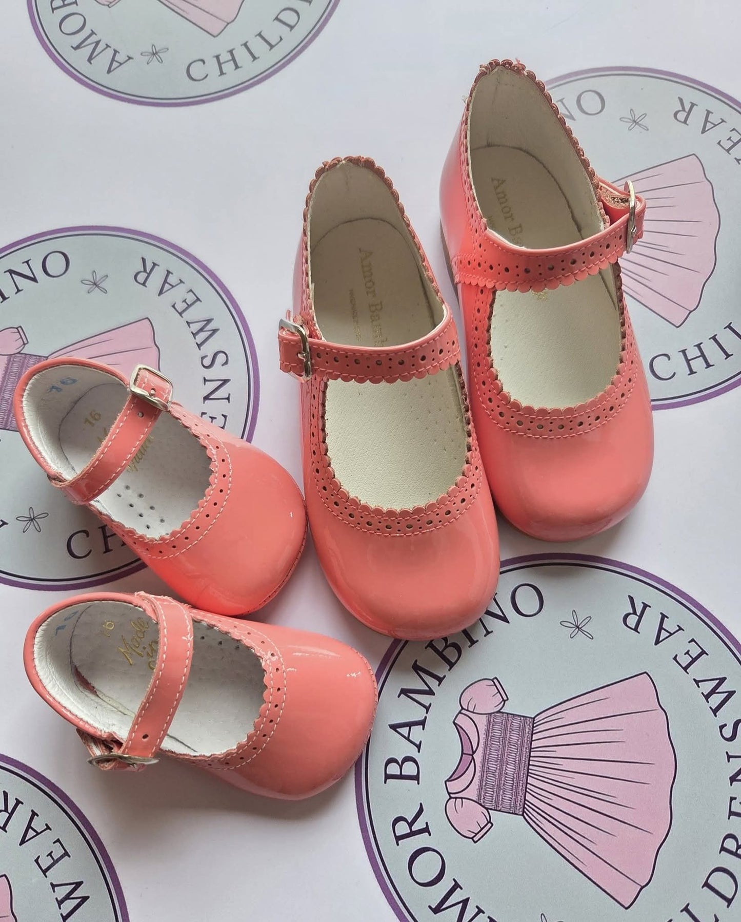 Amor Bambino Coral Mary Jane Baby Girls Patent Pram Shoes (In Stock)