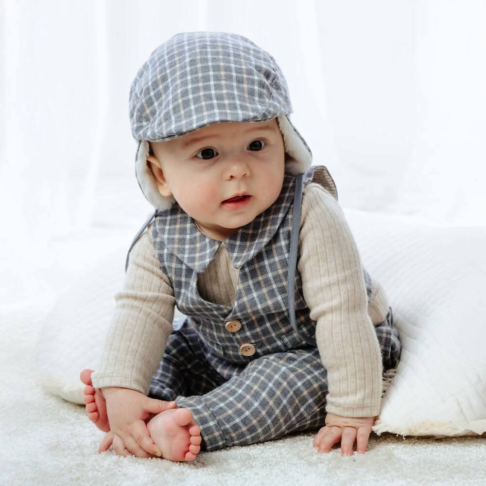 Baby Boys Darious Checked Grey Vest, Top, Trousers & Hat Set
