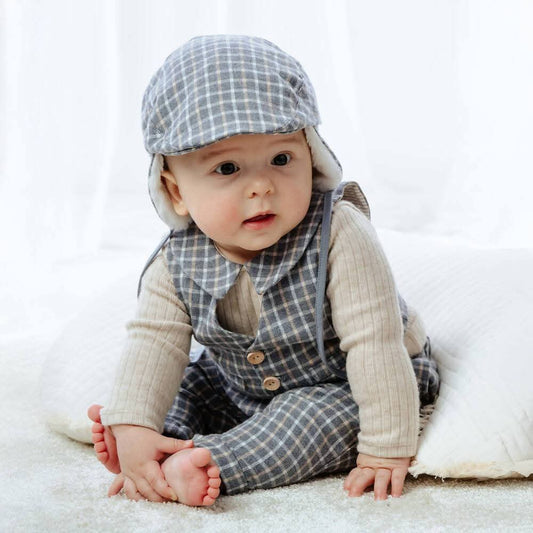 Baby Boys Darious Checked Grey Vest, Top, Trousers & Hat Set