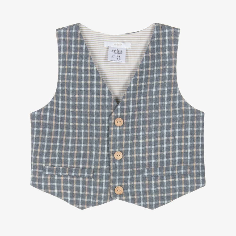 Baby Boys Darious Checked Grey Vest, Top, Trousers & Hat Set