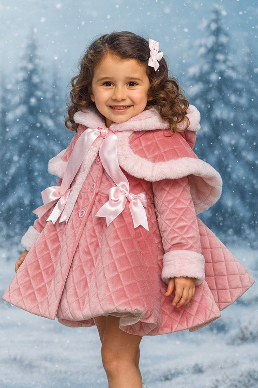 Sonata Pink Quilted Velvet Coat AW (Made To Order)