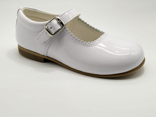 Amor Bambino White Mary Jane Girls Leather Patent Shoes (In Stock)