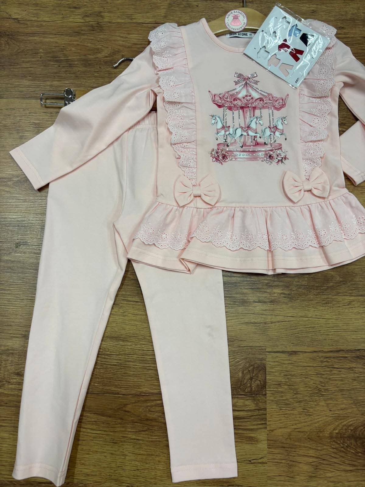 Girls Pink Carousel Top & Leggings Set