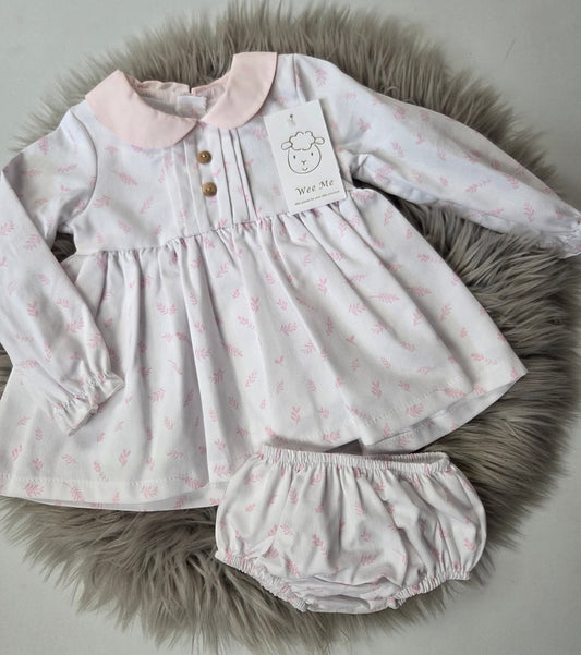 Girls White Leaf Dress With Knickers