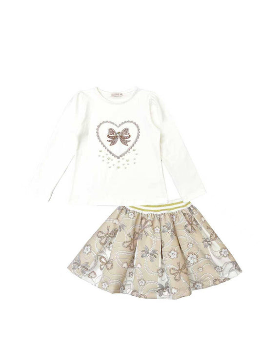 Girls Cream Bow Top & Skirt Set -