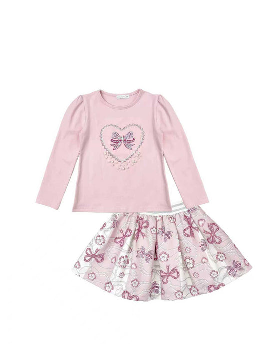 Girls Pink Bow Top & Skirt Set