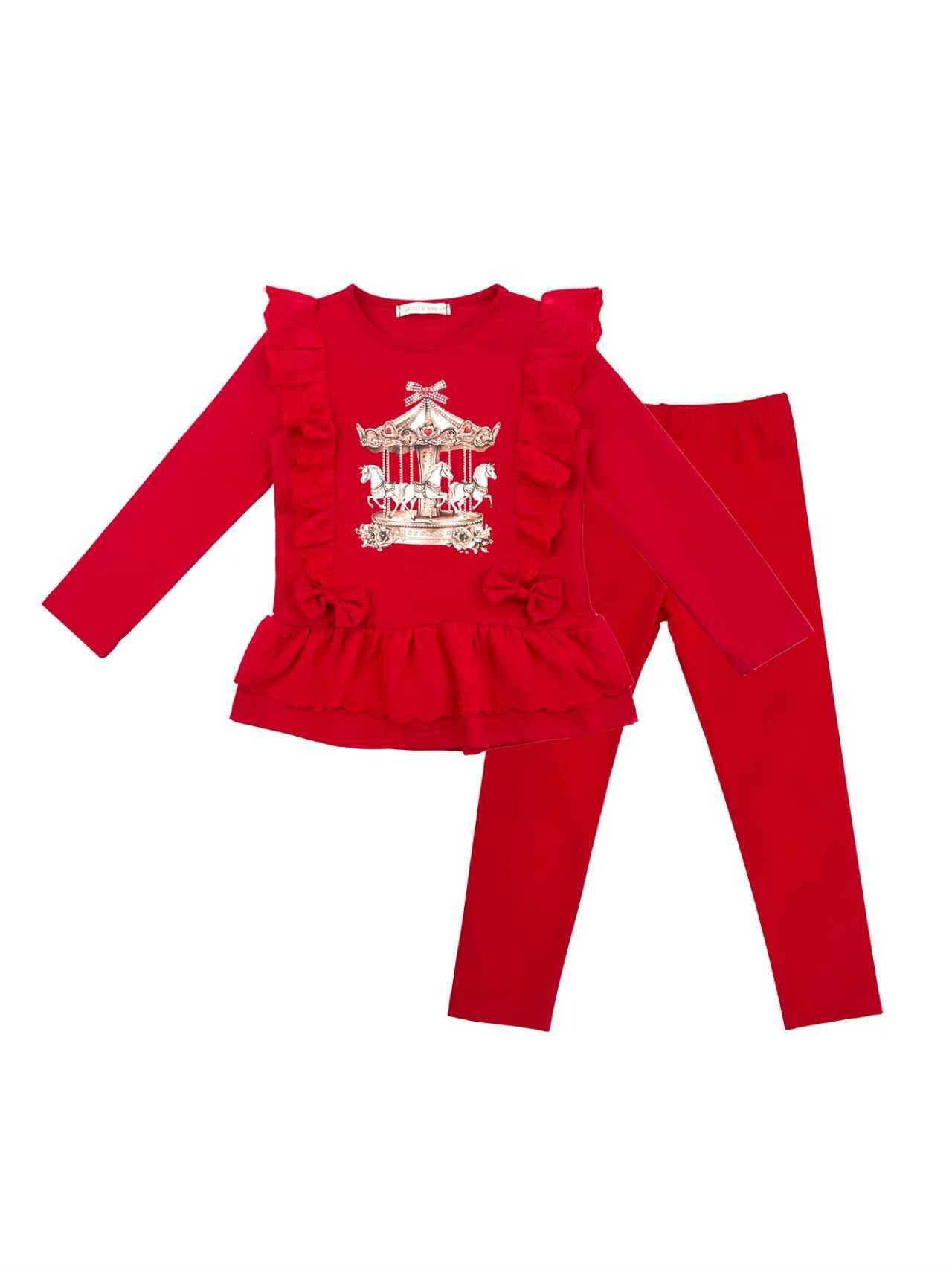 Girls Red Carousel Top & Leggings Set