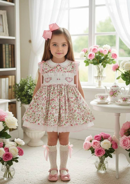 Sonata Handsmocked Heart Floral Dress SS26 (Made to order)