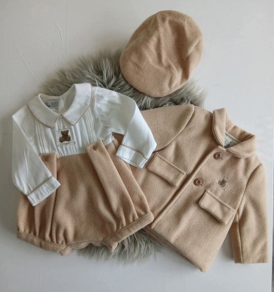 Boys Wheat Romper, Jacket & Hat Set - 9-12months