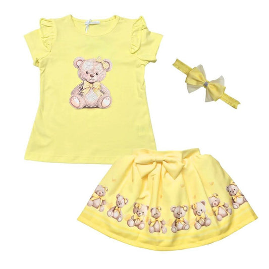 Yellow Teddybear Top & Skirt Set